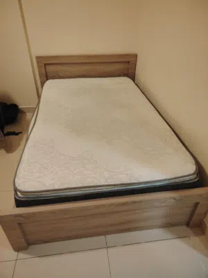 Modern single wooden bed with mattress, office, and 5 door wooden wardrobe