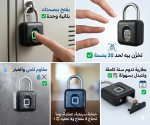 ملّيت من ضياع المفاتيح أو نسيان الرقم السري؟  هذا قفل البصمة الذكي يحل مشكلتك     يفتح ببصم