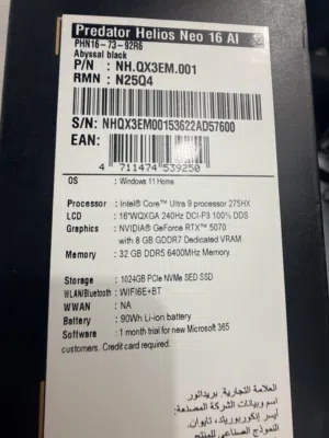 Acer Predator Helios Neo 16 Ai