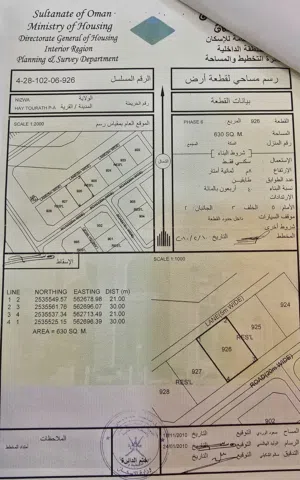 ارض للبيع في نزوى حي التراث6 وطيمسا 1