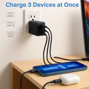 جديدنا في المتجر 65W PD  شاحن سامسونج الثلاثي فائق السرعة  USB-C x 2 + USB-A  أصلي 100%  تضم