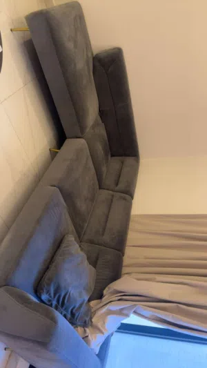 كنب L مخمل رمادي