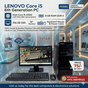 Lenovo Core i5 6th Gen 3.2Ghz 8GB RAM 256GB SSD 19" Monitor Computer Set Ready To Use