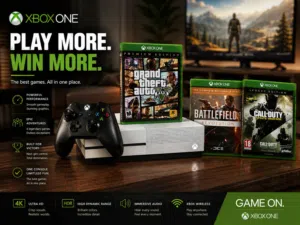 Xbox One S 1TB مع ألعاب قراند 5 (GTA V) وكود وباتلفيلد