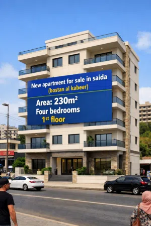 شقة 4 نوم 230م2 قرب الكورنيش البحري في صيدا منطقة البستان الكبير