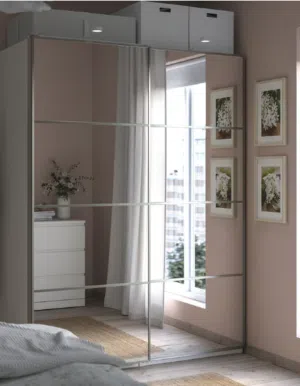 IKEA - Wardrobe with sliding doors, white/mirror glass, 150x66x201 cm