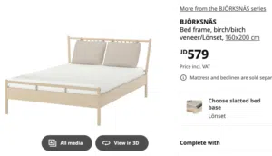 (تخت ايكيا + فرشة لانا) IKEA Bed frame + IKEA bed slate and LANA mattress 160 cm x 200 cm x 25 cm
