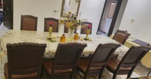 350KD OBO. Solid wood, 10-seater custom made luxury dining table, contemporary and extendable