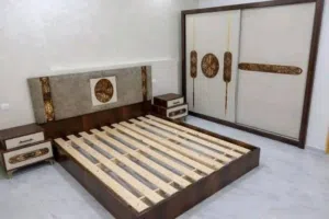 غرفة نوم mdf أنيقة و بجودة عالية بمنظم ملابس من الحجم الكبير 1.80/210و سرير بقياس 140/190