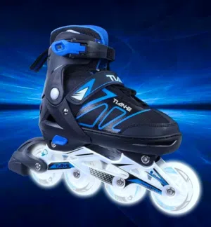 Tian-E Adjustable Inline Skates for Women/Man - Black/Blue Size XL