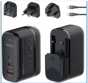شاحن PEGANT 65W سريع 3مخارجUSB-C لجميع الأجهزة،أصلي - قوي -صغير- عملي ومتعدد الاستخدام multi-plug