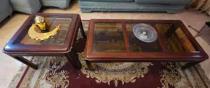Midas Wooden Table Set with Glass Tops - 3 pieces