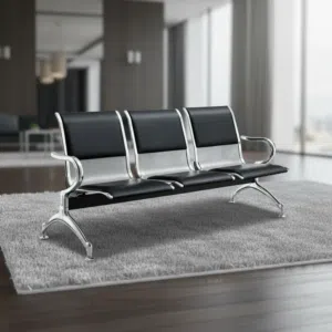 كرسي انتظار ثلاثي فاخر للمطارات والمكاتب باللون الأسود والفضي - YA25-BLACK + SILVER