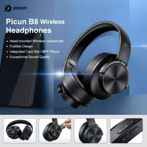 Picun B8 Wireless Headphones – Foldable, Card Slot, 50mm Bass