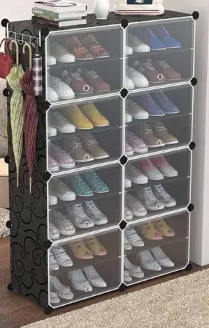 دولاب أحذية أسود 8 مكعبات يسع 32 حذاء .. للبيع