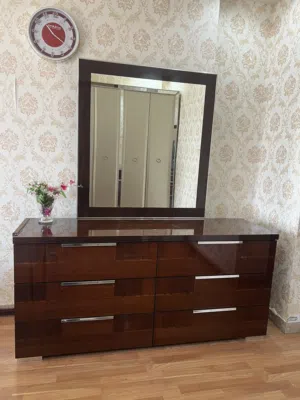 ALF ITALIYA PISA WALNUT FINISH Dressing table with Mirror And 6door Majestic Wardrobe
