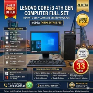 Lenovo Core i3 Computer Set With Lenovo Monitor 4GB RAM 320GB HDD Storage (Ready To Use OS 10 Pro)
