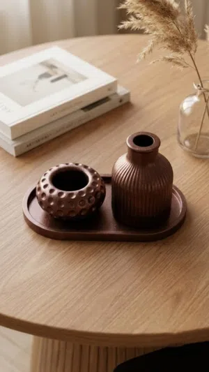 Modern Bronze Decorative Set - Vase and Tealight Holder with Tray