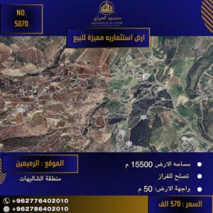 رقم الأعلان (5070) قطعة ارض استثمارية للبيع في الرميمين منطقة الشاليهات