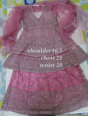 lehnga dress with short frock(peplum)tea pink colour