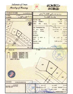 أرض سكنية مستوية للبيع في السيب (مرتفعات الرسيل ) بمساحة 776م2 – مباشرة من المالك