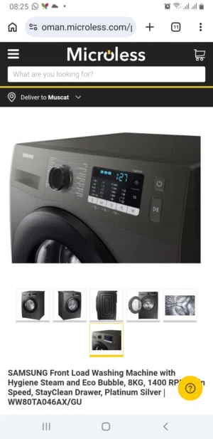 Samsung Front Load Washing Machine Model: WW80TA046AX/GU   Spin Speed: 1400 RPM