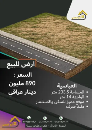 في منطقة العباسية ارض للبيع