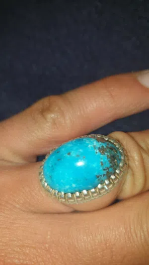 خاتم فضه حجر فيروز الاصلي للبيع بسعر مغري