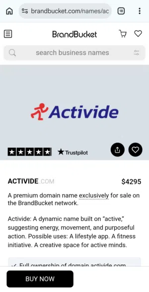 دومين Activide.com للاستثمار 4155 دولار على BrandBucket للبيع ب1350 دينار اردني