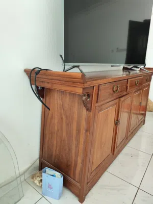 wood table extensible  5 wood chairs  2 wood armchairs  1 wood locker