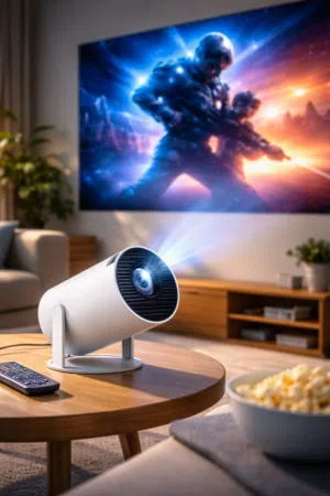 بروجكتور Full HD 1080P بدعم 4K مع ألوان زاهية وآمنة للعين   يدور 180° لعرض المحتوى على أي سطح