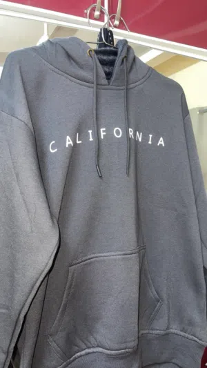 Grey California Hoodie inside great cotton material really comfy fully made in USA imported to UAE