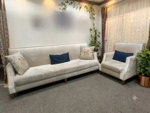 Sofas 4 seater with arm chair with curtain set for sale good condition