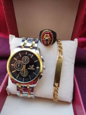 Pack 3 pcs  ساعة أنيقة  براسلي جودة. ممتازة مكتغيرش لون خاتم أنيق