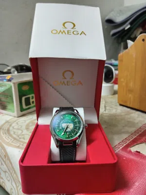 omega watch for sale ( black strap ) ( gree dial )