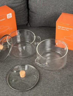 طقم قدور زجاج بوروسيليكات عالي الجوده