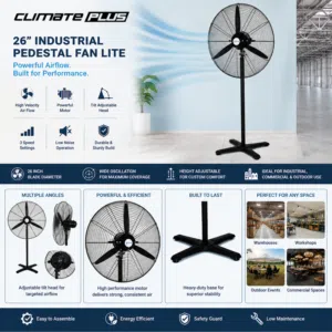 26 Industrial Pedestal Fan Lite – Heavy-Duty High Velocity Cooling Fan  Climate Plus UAE