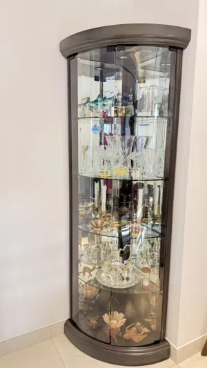 Corner Display Cabinet with Glass Doors and Ceiling Light