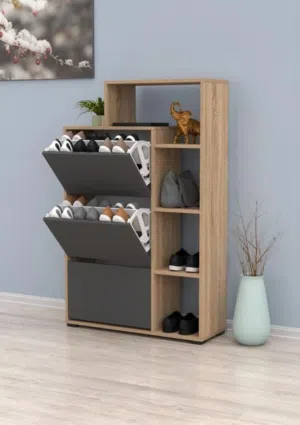 وصل حديثا  خزانة احذية قلاب مع رفوف جانبية ورف علوي بتصميم مميز تحتوي على 3 دفات قلاب