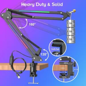 Zealsound Rgb Microphone Arm Stand,mic Arm with Rgb Light