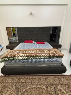 Bed with Mattress + Side Tables