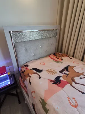 Beautiful girls bed with headboard lights up