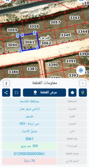 Residential Land for Sale in Amman Tabarboor