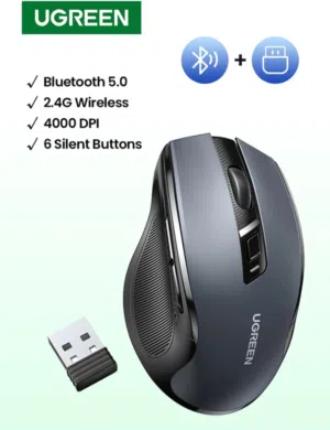 UGREEN Silent Wireless Mouse, Ergonomic Mouse With Bluetooth 5.0 & USB