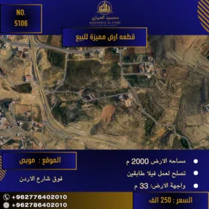 رقم الأعلان (5106) قطعة ارض للبيع في موبص - فوق شارع الاردن