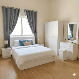 Modern Bedroom Set: Premium Bed Frame, Wardrobe & Matching Nightstands – Sleek Design