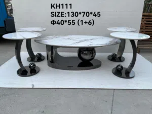 طقم طاولات قهوة مودرن رخامي 7 قطع بتصميم انسيابي فاخر - KH111