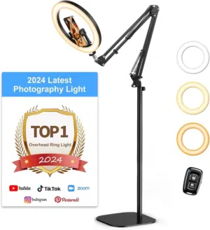 مصباح حلقي LED احترافي مع حامل ذراع معدني ثقيل – ثبات مزدوج وإضاءة مثالية