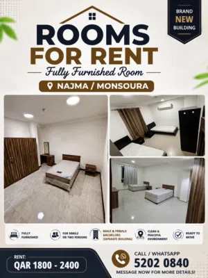Single and two person room for rent sharing flat
