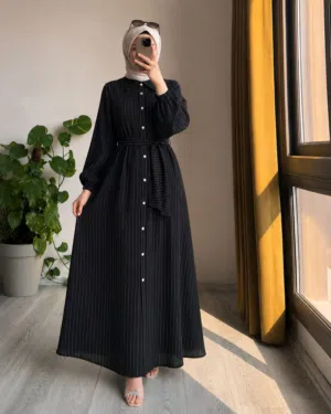 لا تحتاري... خديها قبل ما تخلص فستـان مقلم زرار كامل دبـل كـلـوش فـري سـايـز لـوزن 50-80